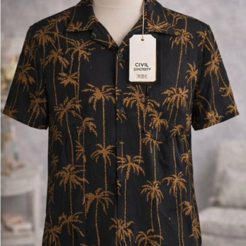 Society Men's Black and Gold Tropical Shirt